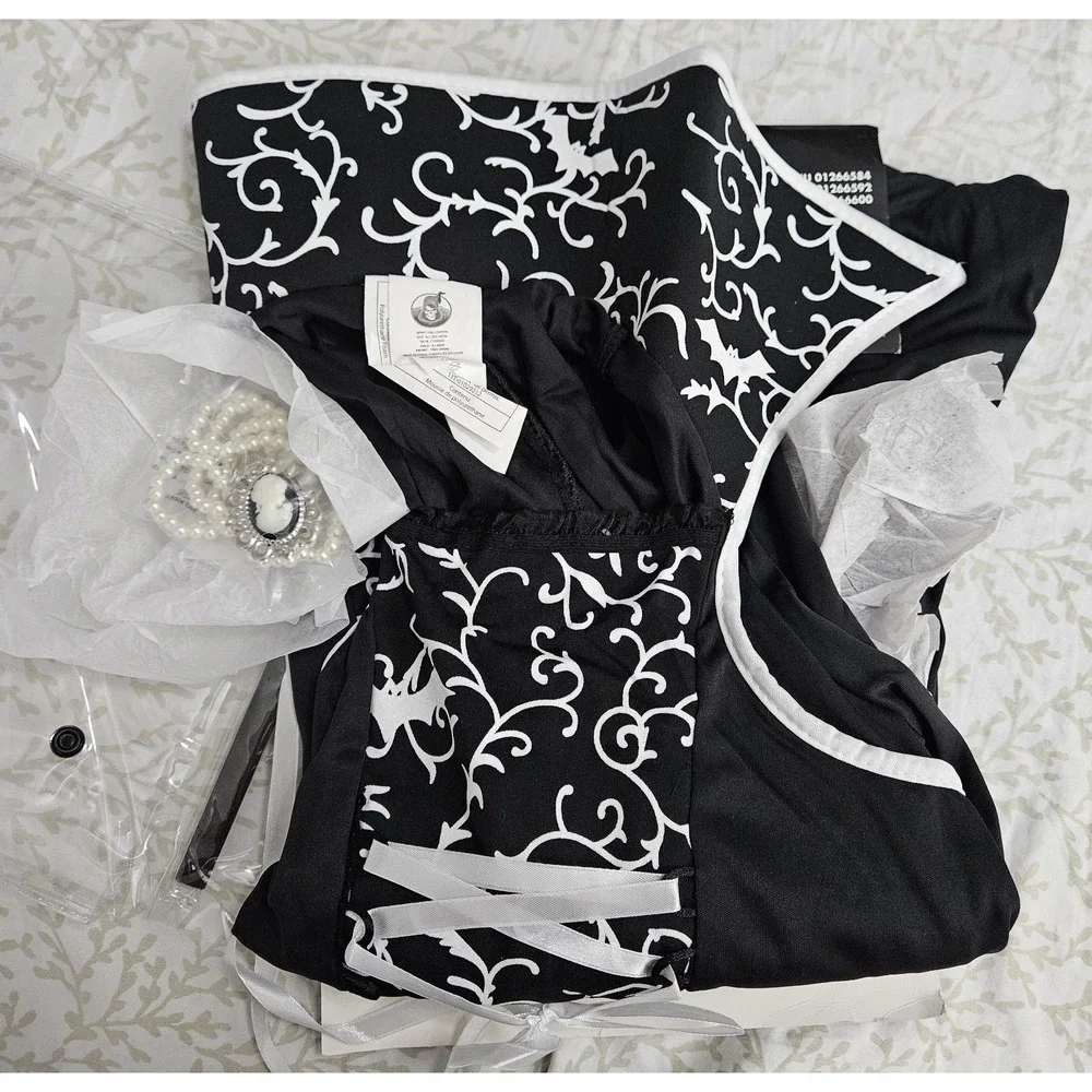 Spirit Halloween Girls Black White Midnight Vampiress Dress Choker Size XL 12-14